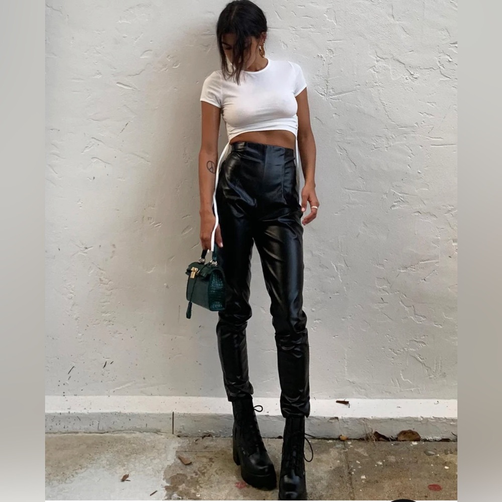 Princess Polly Black Faux Leather Leggings - Picture 2 of 13